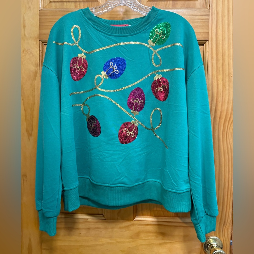 Christmas String Lights With Sequins Green Sweats… - image 1